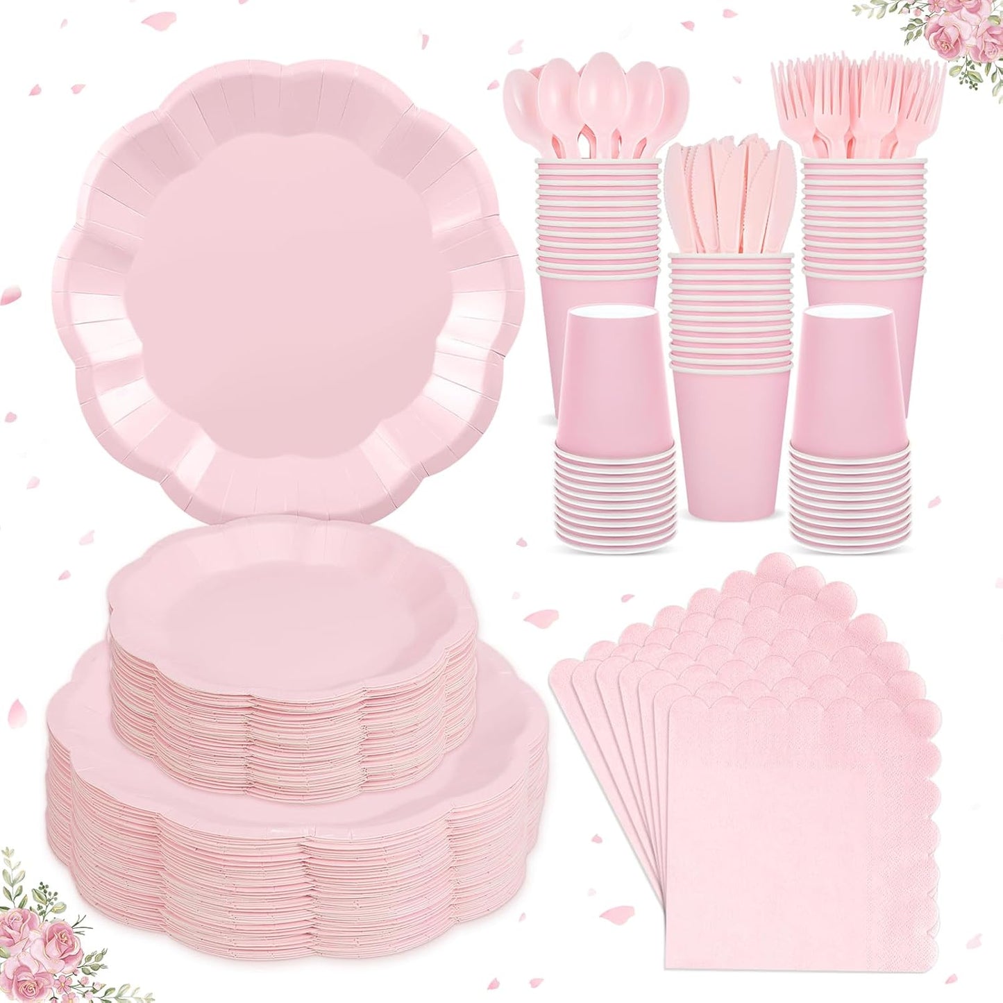 NatNarr 175 Pcs Sage Green Plates and Napkins Set, 25 Guest Sage Green Party Supplies Include Scalloped Paper Plate Napkin Cup Forks Knives Disposable Plastic Cutlery for Wedding Baby Shower Birthday