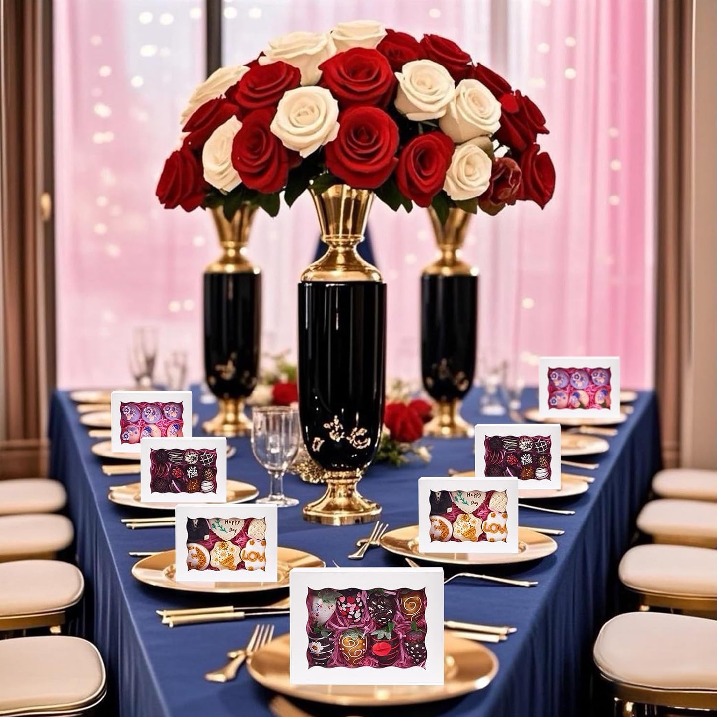 50 PCS 8x5x2 Inch Bakery Boxes with Window for Chocolate Covered Strawberries, Cookies, Cakesickle, Browines, Donut &More