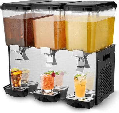 VEVOR Commercial Beverage Dispenser, 2 Tanks 18 L / 19 QT Per Tank Juice Dispenser, 370W Stainless Steel Ice Tea Drink Machine with 45°F-54°F Cooling Temperature, for Cold Drink Restaurant Bar Party