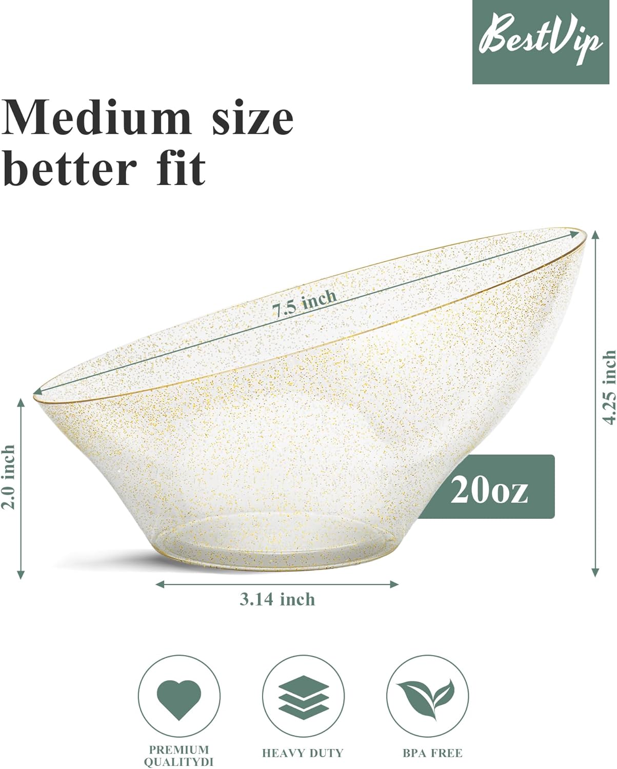BESTVIP 54oz Clear Plastic Serving Bowls for Party - 12 Pack Angled Disposable Serving Bowls, Party for Chips, Snacks, Fruit, Salad - Bowls for Parties, Daily Use, Catering, Christmas