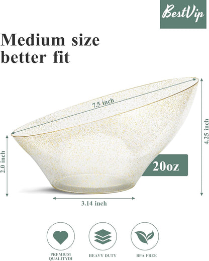 BESTVIP 54oz Clear Plastic Serving Bowls for Party - 12 Pack Angled Disposable Serving Bowls, Party for Chips, Snacks, Fruit, Salad - Bowls for Parties, Daily Use, Catering, Christmas
