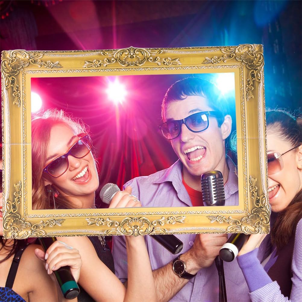 Holibanna Large Photo Booth Props 2pcs DIY Paper Picture Frame Cutouts Fun Photo Portable Booth Selfie Props Decorative Golden Handheld Prop for Memorable Moments Christmas