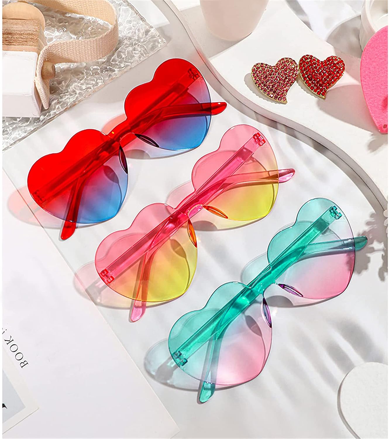 LIULIUBTY Heart Shaped Rimless Sunglasses 12Pack, Bachelor Party Cool Colorful Funky Sunglasses