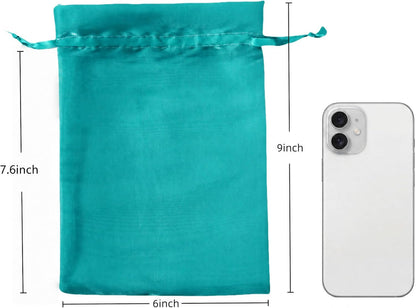 QIANF 20 Pcs Peacock Blue Small Organza Bags 3X4 inch for Wedding Favors with Drawstring, Mini Mesh Gift Bags Jewelry Pouch for Candy Bridal Shower Party Favor Baby Shower Christmas