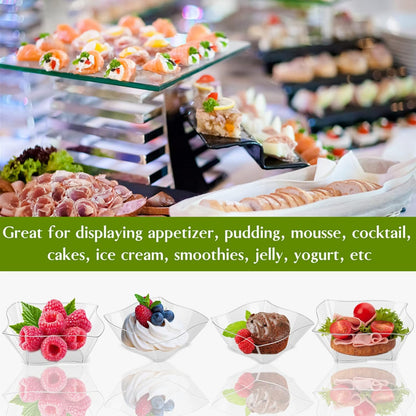 TOFLEN 100ct 5 oz Small Plastic Dessert Cups with Spoons, Clear Appetizer Cups for Parties Mini Serving Bowls, Hors D'oeuvres Plates