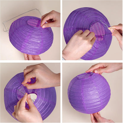 Paper Flower Lanterns Tissue Pom Poms Hanging Decorations Purple Flower Ball for Baby Shower Wedding Birthday Graduation Party Mother's Day