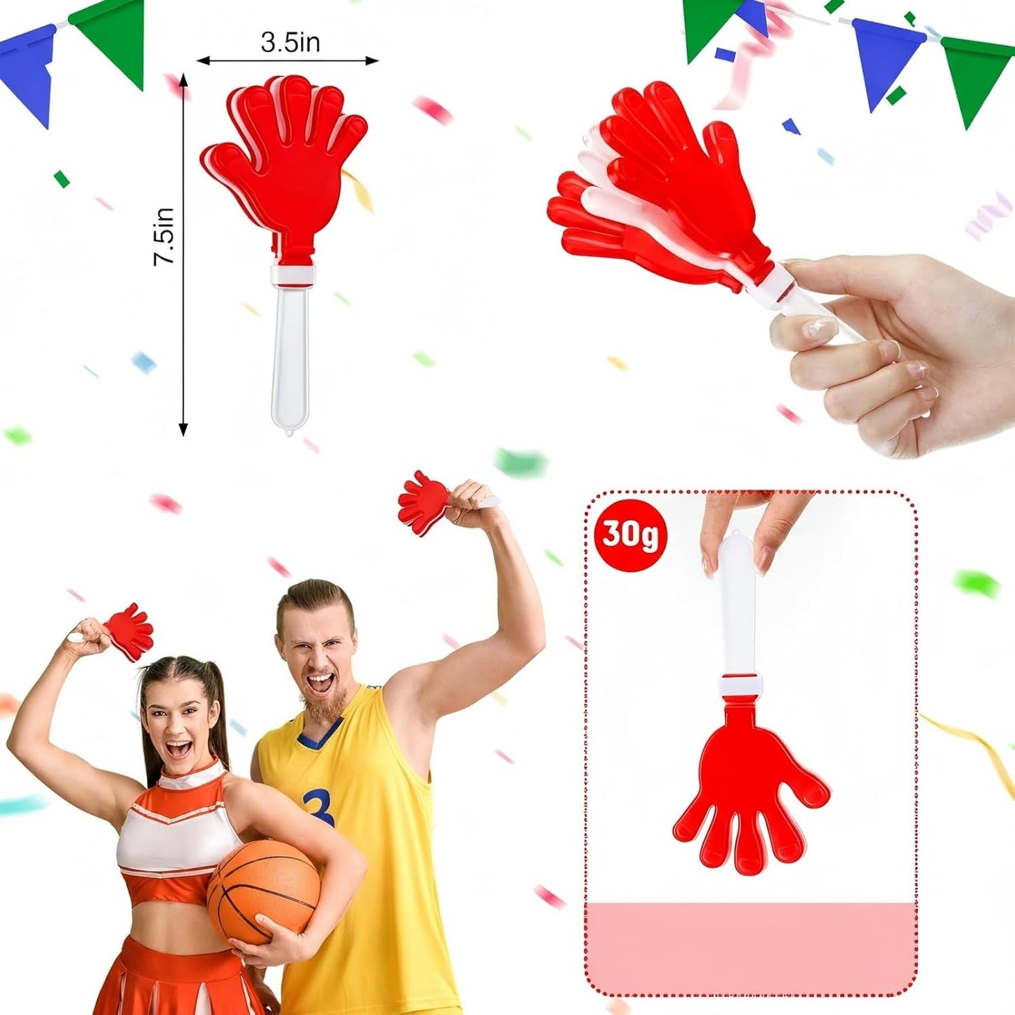 Junkin 48 Pcs Hand Clappers Bulk 7. 5 x 3. 5 Inches Noise Makers Party Favors Clapping Noise Maker Clacker for Birthdays Game Prizes Rewards Football Sporting Events Cheers Supplies (Black,White)