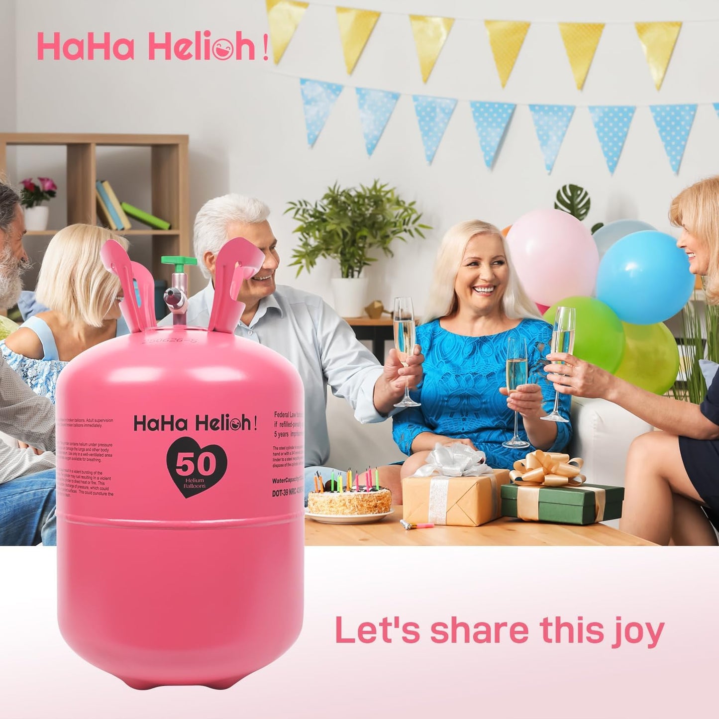 Helium Tank For Balloons At Home,13L Helium Tank Up To 50 Latex Balloons, Includes Filling Nozzle, Ideal for Birthday, Wedding & Party Decoration
