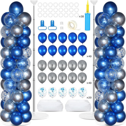 2 Sets Balloon Column Stand Kit with 100 Balloons Adjustable Balloon Tower Stand with Bases for Floor Balloons Column Kit for 2026 Graduation Birthday Appreciation Party Decor Navy Blue and Silver