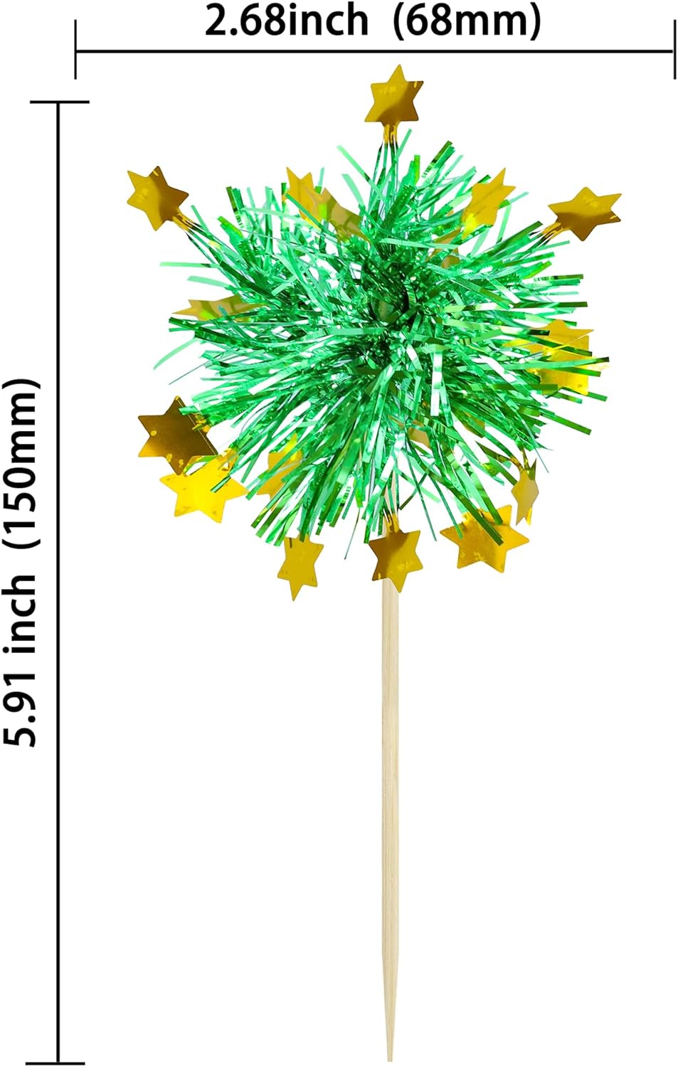 Ephlyn 30Pcs Foil Firework Cupcake Toppers Sparkle Tinsel Cupcake Picks Drink Stirrers Cocktail Food Fruit Toothpicks for Baby Shower Graduation Party Supplies White