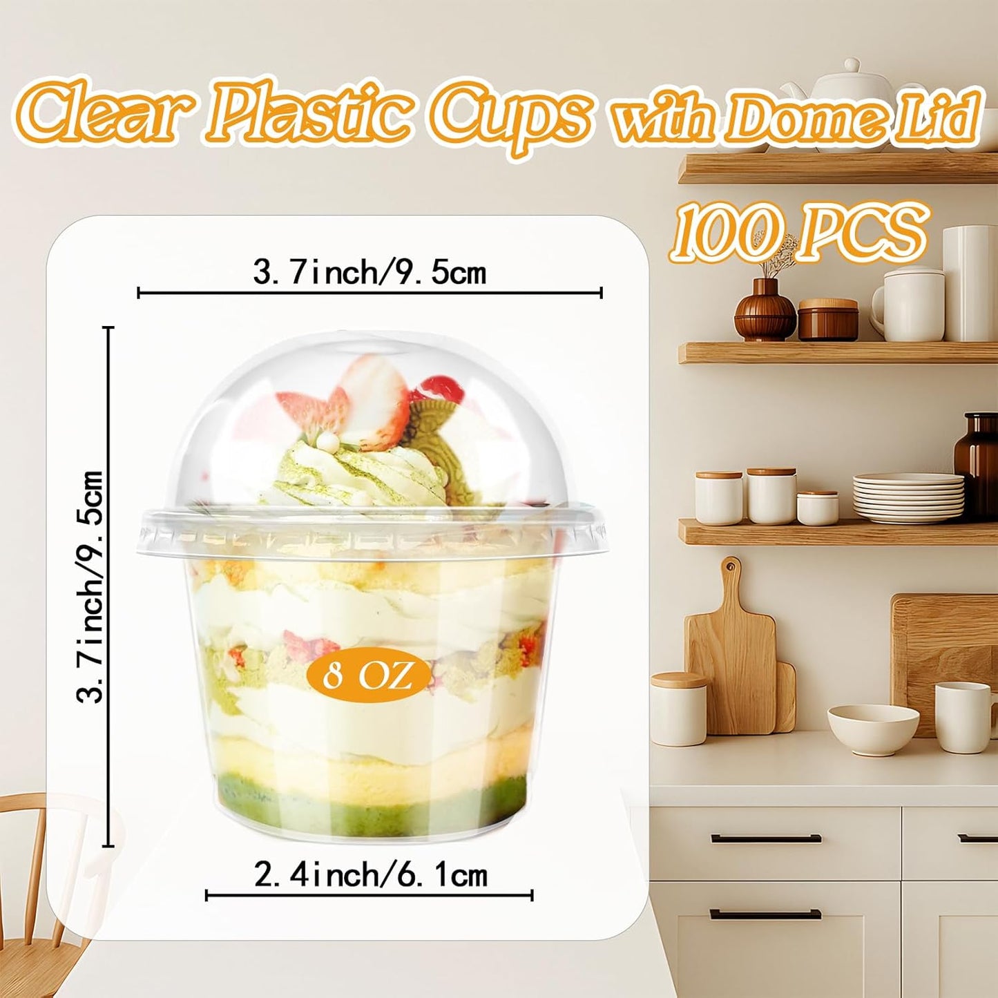 Jnnzzggu 50 Pcs 8 OZ Disposable Plastic Cups with Dome Lids,Clear Dessert Cup,Mini Parfait Appetizer Containers for Ice Cream,Cake,Fruit,Pudding,Jello Shot,Drink,Yogurt,Soups,Salad,Snacks