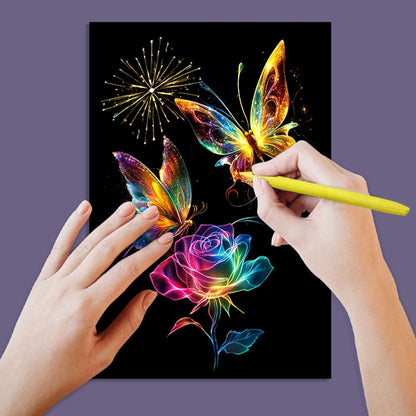 Georgie Porgy Scratch Paper Art Set for Kids Adults Magic Rainbow Scratchboards for DIY Arts and Crafts Kits Christmas Birthday Gift with Scratching Tools Kit (A4-Noctilucent Whale + Sea World)