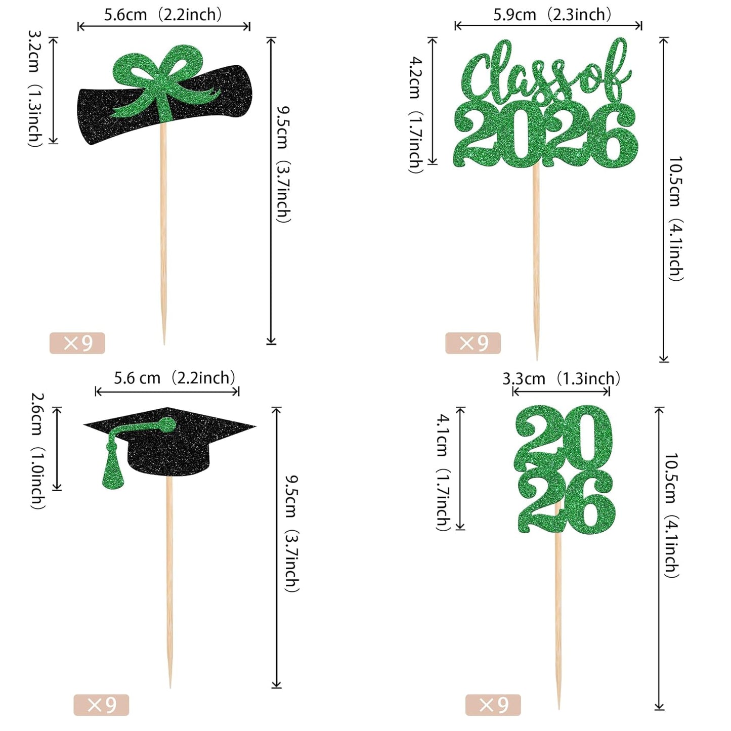 36 PCS 2026 Graduation Theme Cupcake Toppers Glitter Class of 2026 Grad Cap Diploma Cupcake Picks 2026 Graduation Theme Party Cake Decorations Supplies Deep Blue