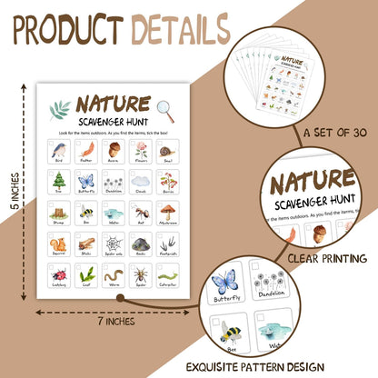 Insect Scavenger Hunt Cards Set of 30 Pcs, Nature Treasure Hunt Game for Family Friends, Outdoor Holiday Party Game Find and Seek Camping Activity -03