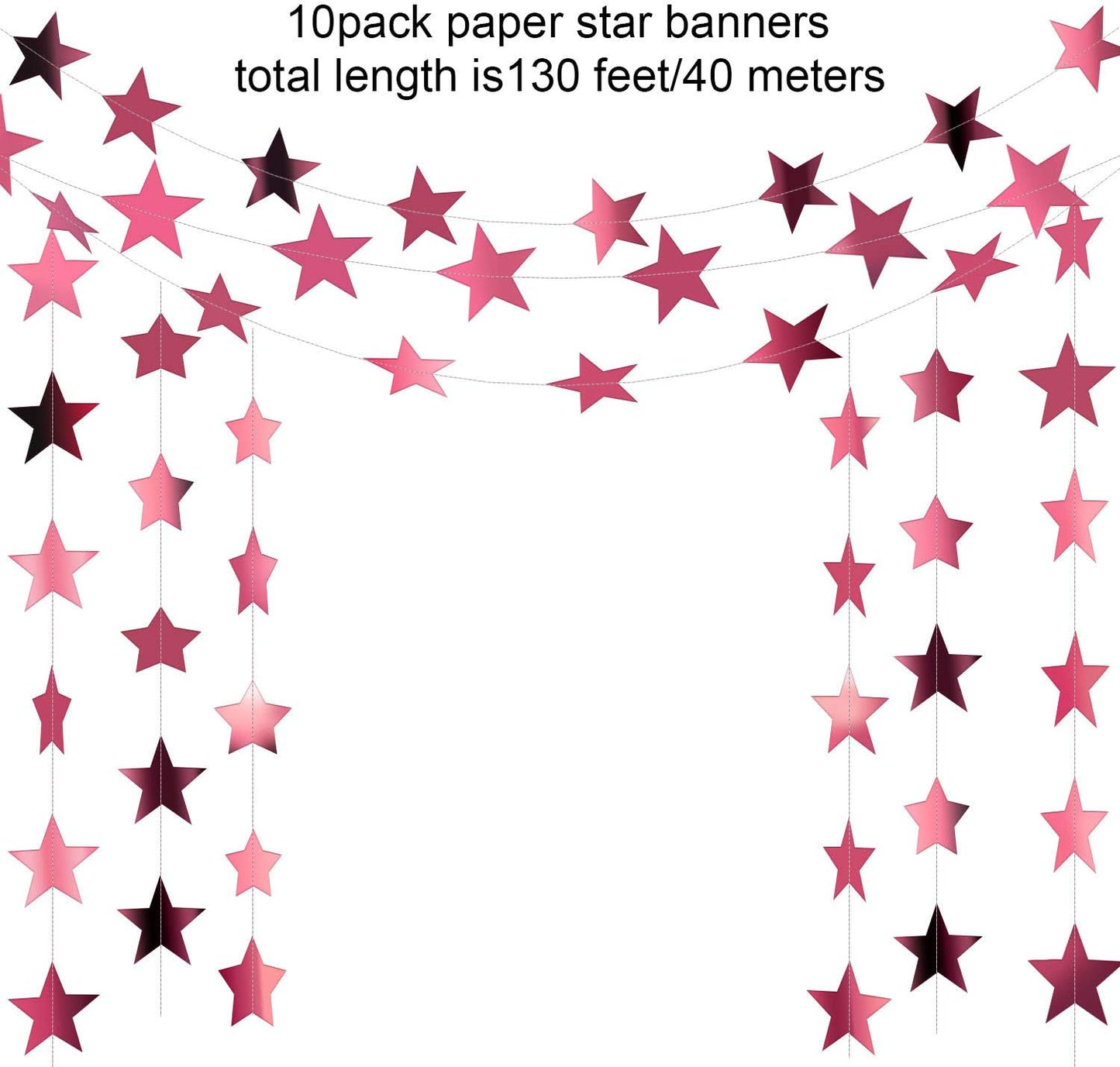 Patelai Glitter Star Garland Banner 2026 Graduation Decor 130 Feet Star Hanging Banner Twinkle Backdrop for Party Birthday Classroom Wedding Supplies(Gold)