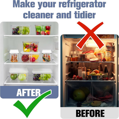 Havawish 4 Pcs Ice Storage Bin for Freezer with Lid and Flexible Scoop Set Plastic Ice Container with Lid Handle for Home Office Fridge Storage (12.4 x 8.07 x 3.94 Inches,Clear)