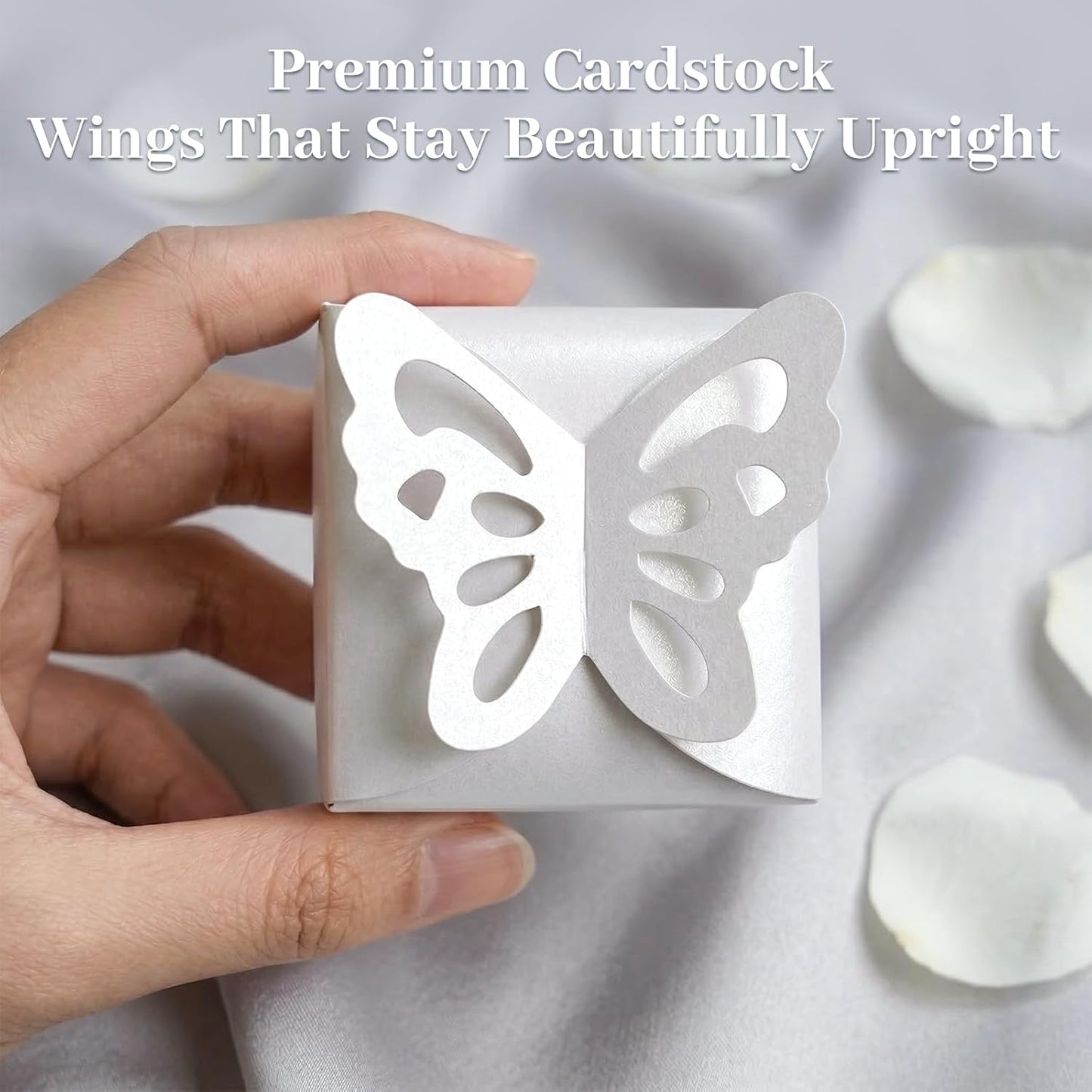 VGOODALL 50PCS Party Favor Boxes, 2.4" x 2.4" x 1.8" 3D Butterfly Candy Boxes White Baby Shower Favors for Wedding Birthday Party Gift