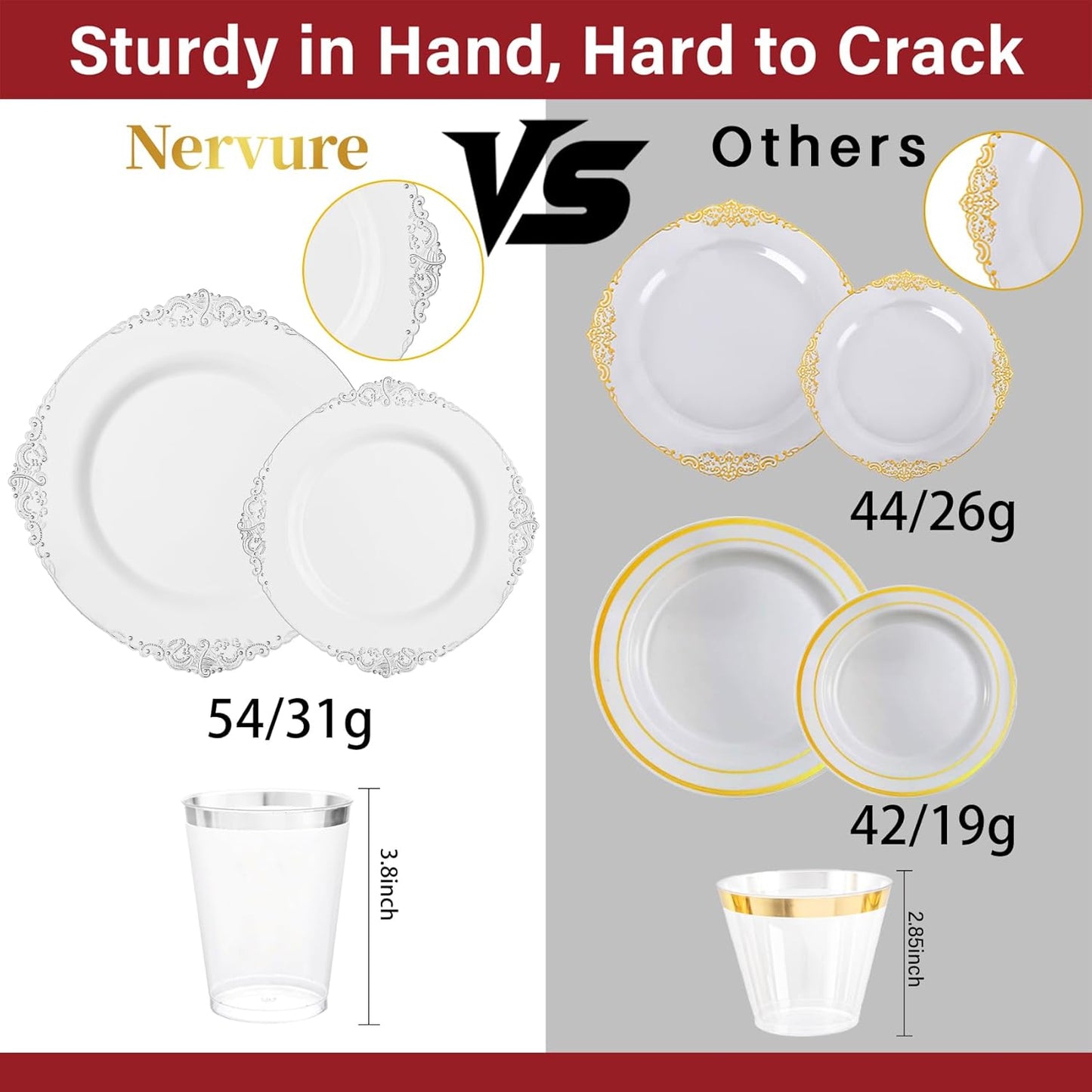 Nervure 350PCS Gold Plastic Plates - Gold Plastic Dinnerware Sets for 50 Guests - 100 Disposable Plates, 150 Silverware, 50 Cups, 50 Napkins for Wedding & Party & Mothers Day