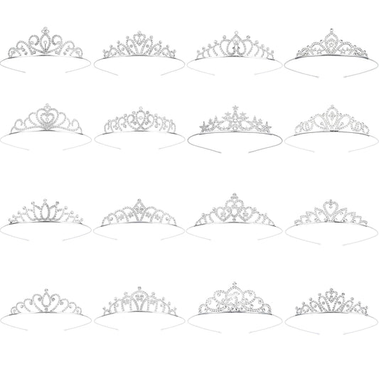 Tiaras for Women Girls 16PCS Sparkly Rhinestone Princess Crown Headband Cute Small Tiara Crown Headbands Set for Birthday Party Costume Wedding Halloween