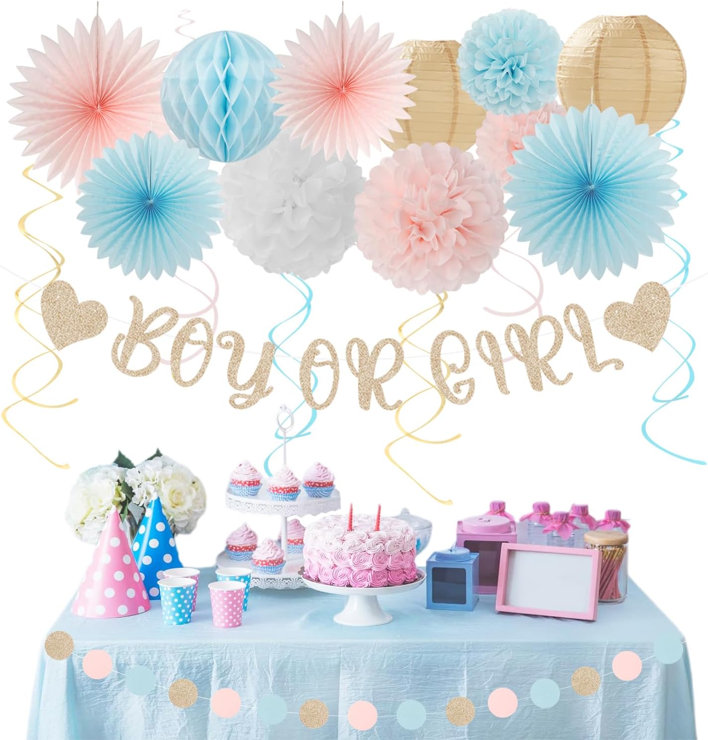 2026 Blue Class-Congratulations Prom Graduation Party-Decorations - 22pcs High School College Grad Supplies Decor,Royal Navy White Silver Tissue Pom Poms Streamers, Paper Flowers Lanterns Hugmoon