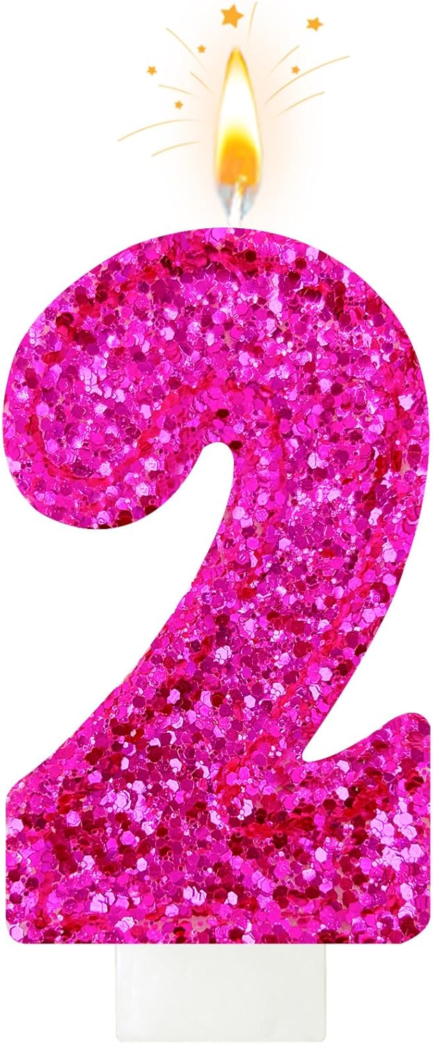 Birthday Number Candles, Glitter Number Candle Cake Decorations with Sequins, Cupcake Decorations for Girls, Women, Party Anniversary Celebrations (Number 6, Purple)