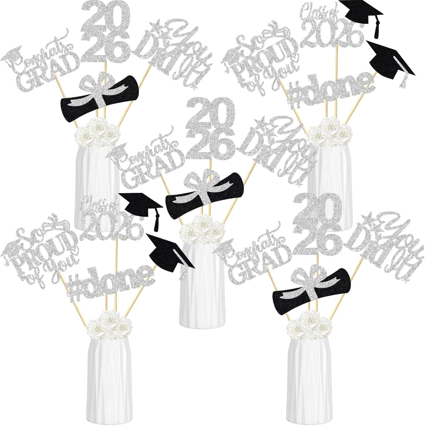 24Pcs 2026 Graduation Table Centerpieces Gold, Graduation Centerpieces for Tables 2026 Gold Class of 2026 Graduation Centerpiece Sticks for 2026 Graduation Party Table Decorations Gold