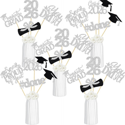 24Pcs 2026 Graduation Table Centerpieces Gold, Graduation Centerpieces for Tables 2026 Gold Class of 2026 Graduation Centerpiece Sticks for 2026 Graduation Party Table Decorations Gold
