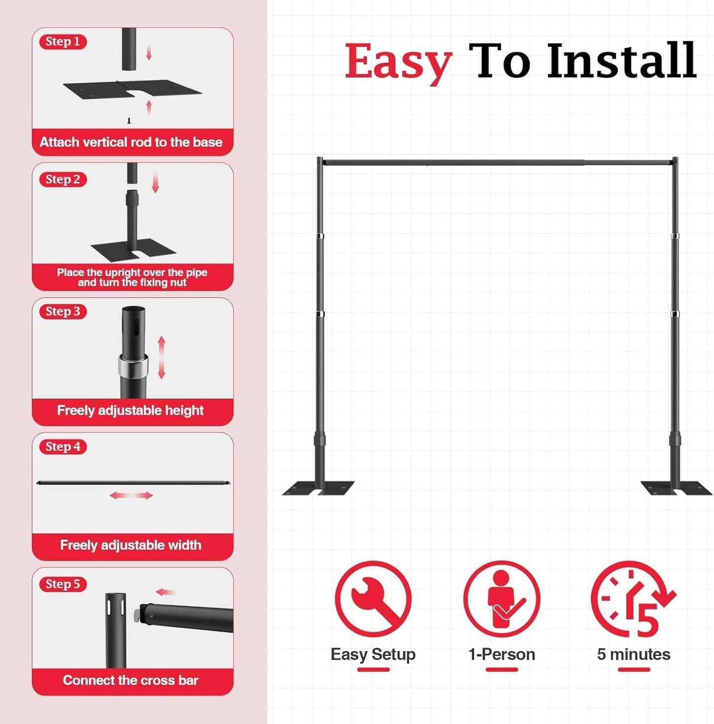 EMART 10x10ft Heavy Duty Backdrop Stand Kit, Adjustable Pipe and Drape Photo Booth Frame for Wedding, Party, Christmas, Birthday Decorations