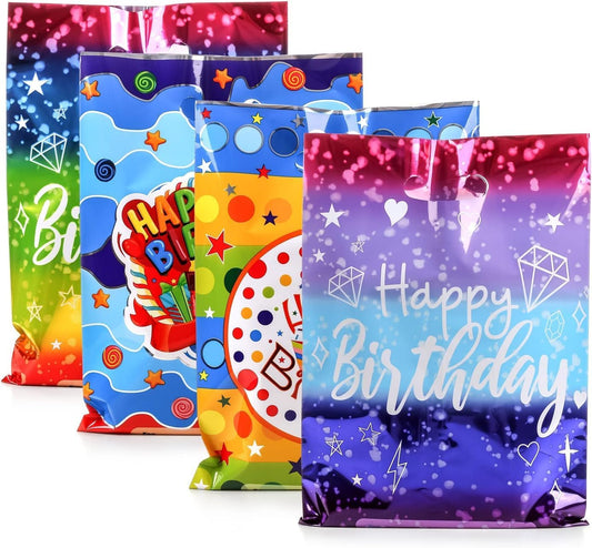 PintreeLand 6.7 * 9.8inch Happy Birthday Party Favor Bags 40 PCS, Plastic Goodies Loot Gift Bags Bulk for Kids Baby Girls & Boys Birthday Party Supples (B Style 40 Packs)