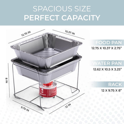 Alpha Living 6 Pack - Disposable Chafing Dish Buffet Set, Half Size Pans, Welded Body Food Warmers for Parties, Fuel Cans Complete Set, Warming Trays