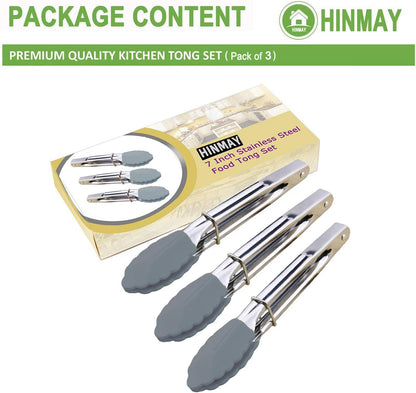 HINMAY Small Tongs with Silicone Tips 7-Inch Mini Serving Tongs, Set of 6 (Green Red Blue Purple Pink Orange)