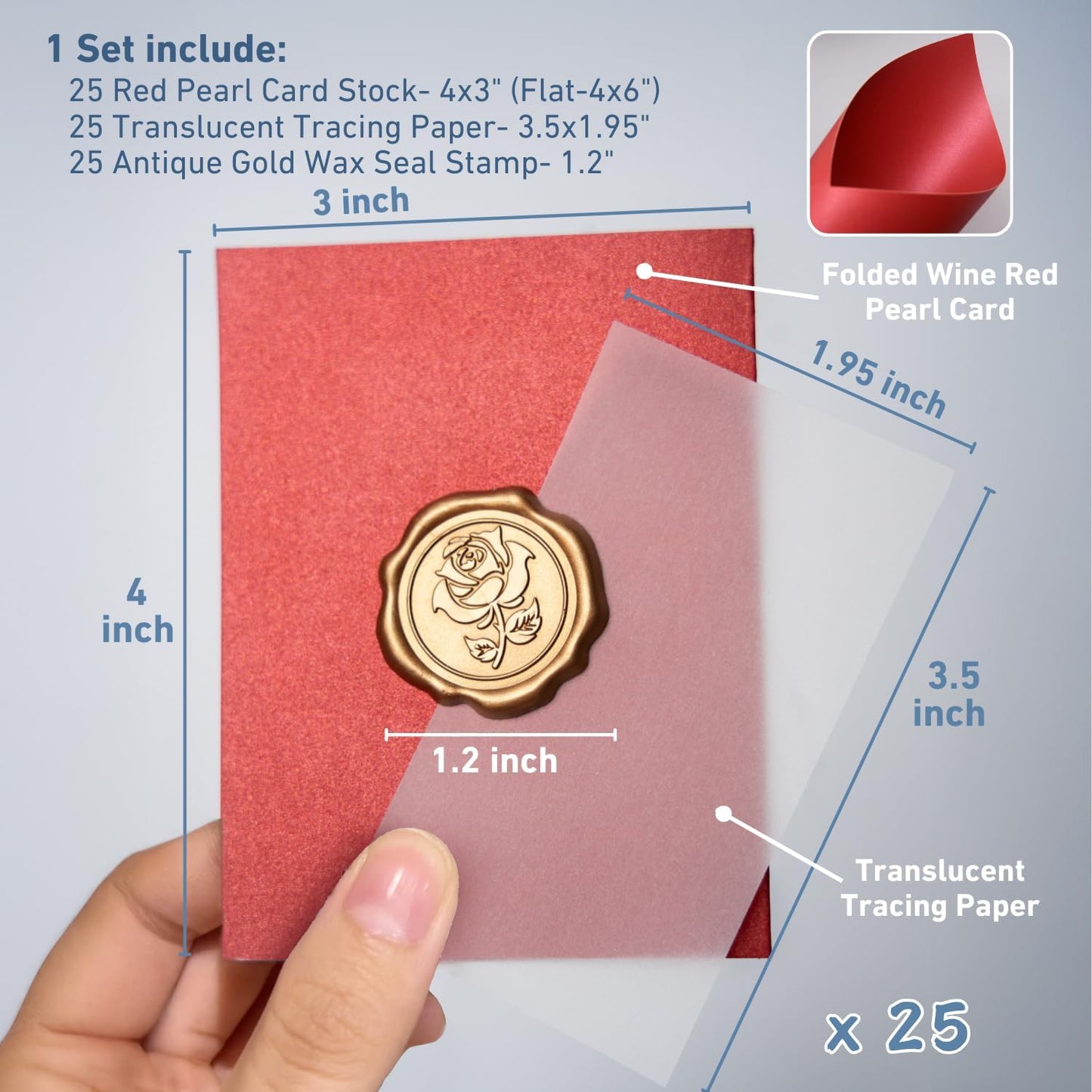 25 Pack Name Cards for Table Setting, Printable Place Cards with Antique Gold Rose Wax Seal Sticker for Wedding, Table Tent Card Stock Decor for Party, Dinner, Home(Pearlized Champagne Gold)
