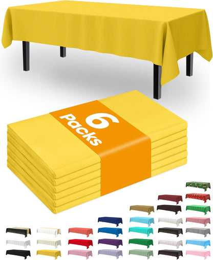 Pureegg Plastic Table Cloth Disposable 6 Pack, 54 x 108 Inch Table Cloths, Party, Picnic, Wedding, Decorative Tablecloths, Rectangle, White Plastic Cover, Waterproof, White