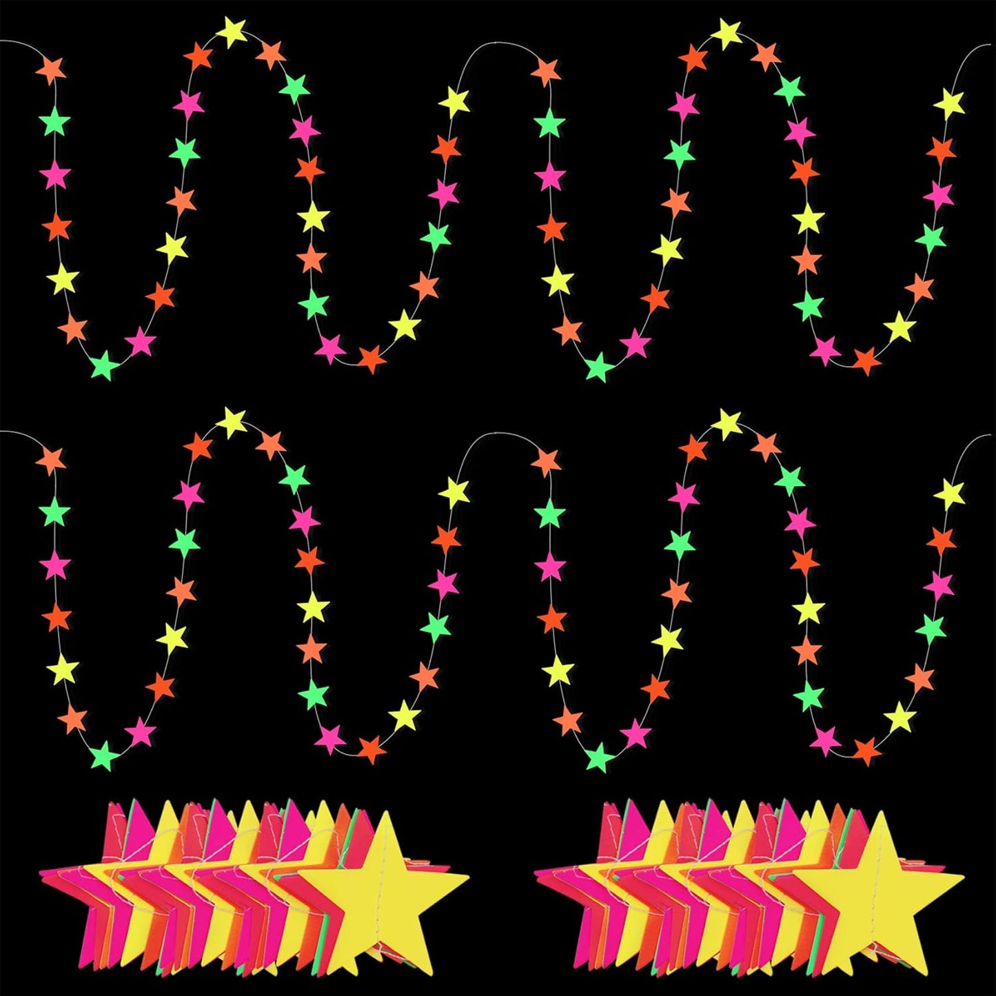 508ft UV Neon Paper Garland Crepe Streamers Glow in The Dark Party Supplies Garland Neon Party Decorations Streamers for Blacklight Reactive Fluorescent Wedding Birthday Party Decorations