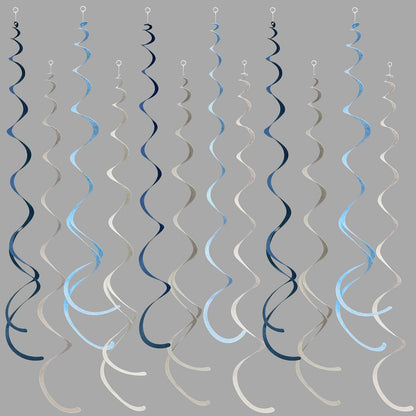 36 Pcs Blue Hanging Swirl Decorations Ombre Royal Blue White Felt Swirl Streamer Spiral Ceiling Garland for Birthday Wedding Baby Shower Graduation Under The Sea Nautical Ahoy Achor Party Supplies