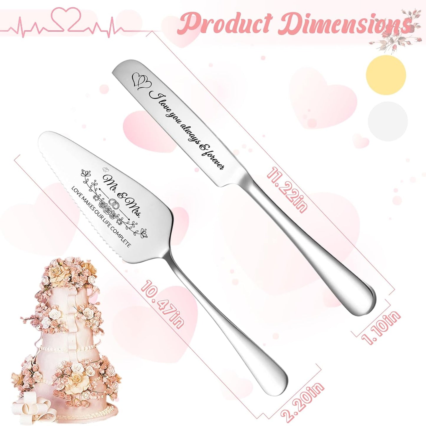 Personalized Cake Cutter Custom Wedding Cake Knife and Server Set Stainless Steel Cake Cutting Set Customize Gifts for Wedding Birthday (Black)