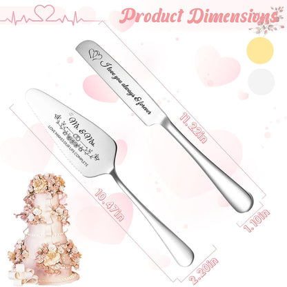 Personalized Cake Cutter Custom Wedding Cake Knife and Server Set Stainless Steel Cake Cutting Set Customize Gifts for Wedding Birthday (Black)