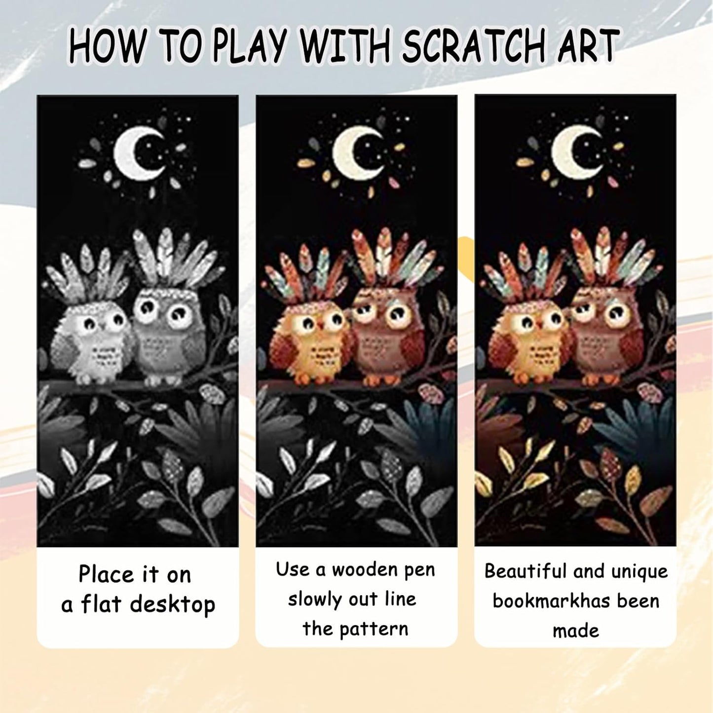 Scratch Art Bookmarks Kit, 24 Sheet Paper with Scratching Tools for DIY Party Favors, Christmas Stocking Stuffers