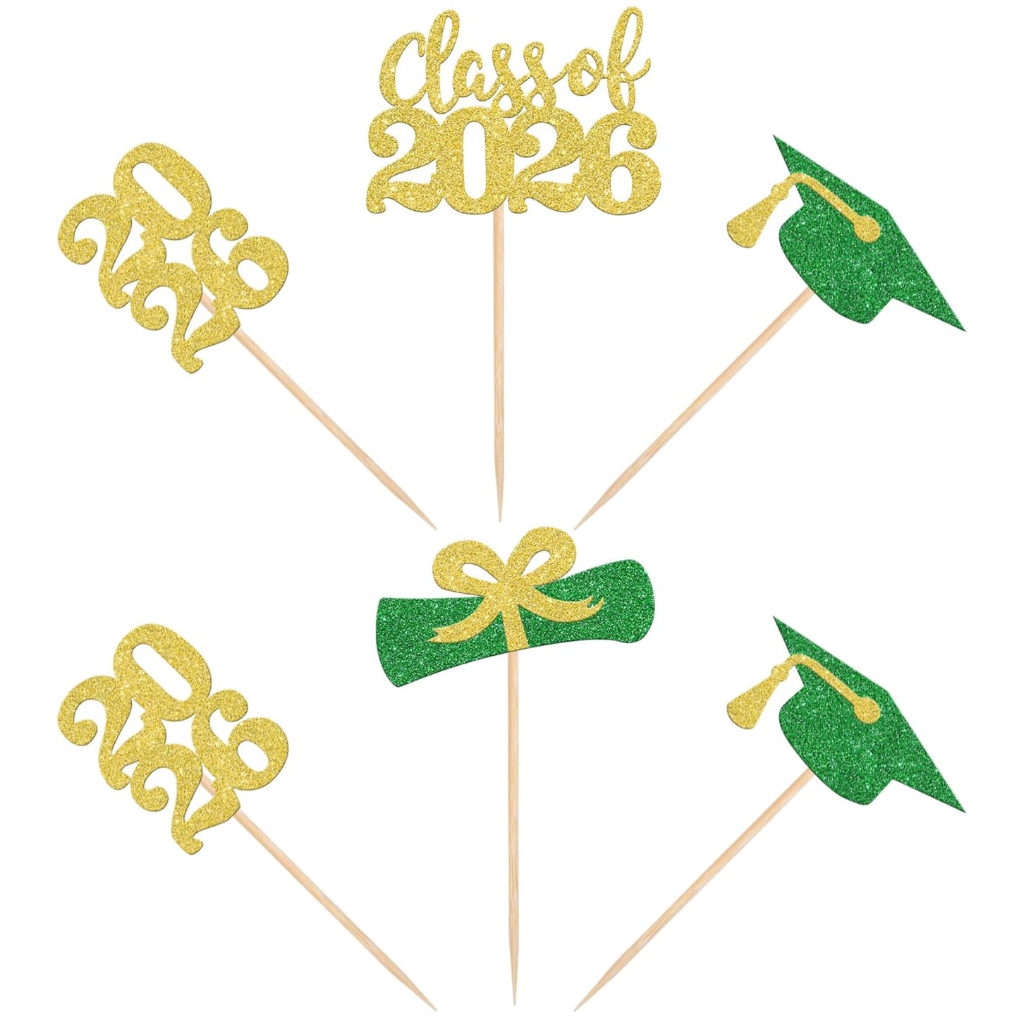 36 PCS 2026 Graduation Theme Cupcake Toppers Glitter Class of 2026 Grad Cap Diploma Cupcake Picks 2026 Graduation Theme Party Cake Decorations Supplies Deep Blue