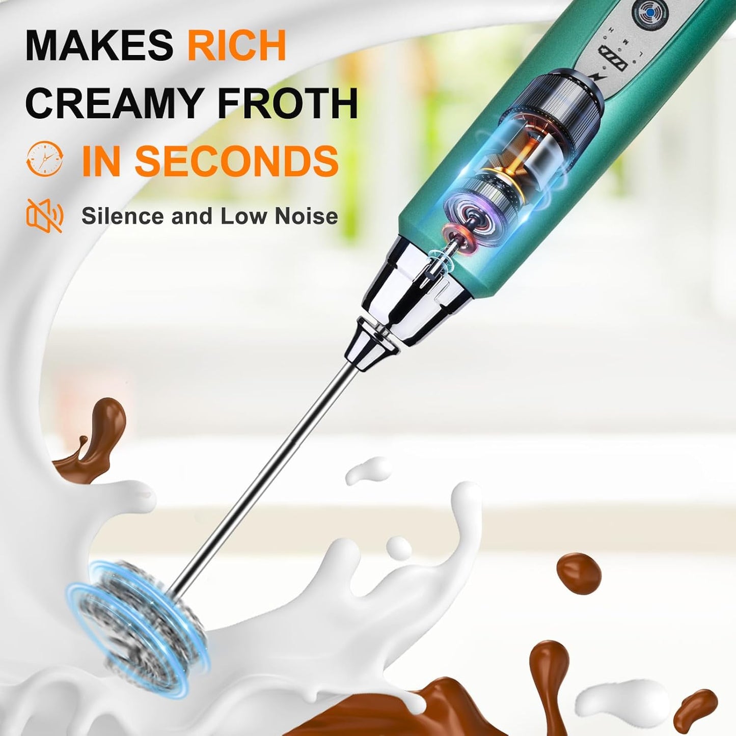 YUSWKO Black Handheld Milk Frother Wand for Coffee, Rechargeable Electric Whisk with 3 Heads 3 Speeds Drink Mixer Coffee Frother For Latte, Cappuccino, Hot Chocolate, Egg