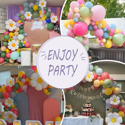 Daisy Pastel Balloon Garland Kit 157pcs Pastel Macaron Balloon Arch Kit with Flower Mylar Balloon for Boho Mothers Day Spring Daisy Floral Theme Two Groovy Party Decoration