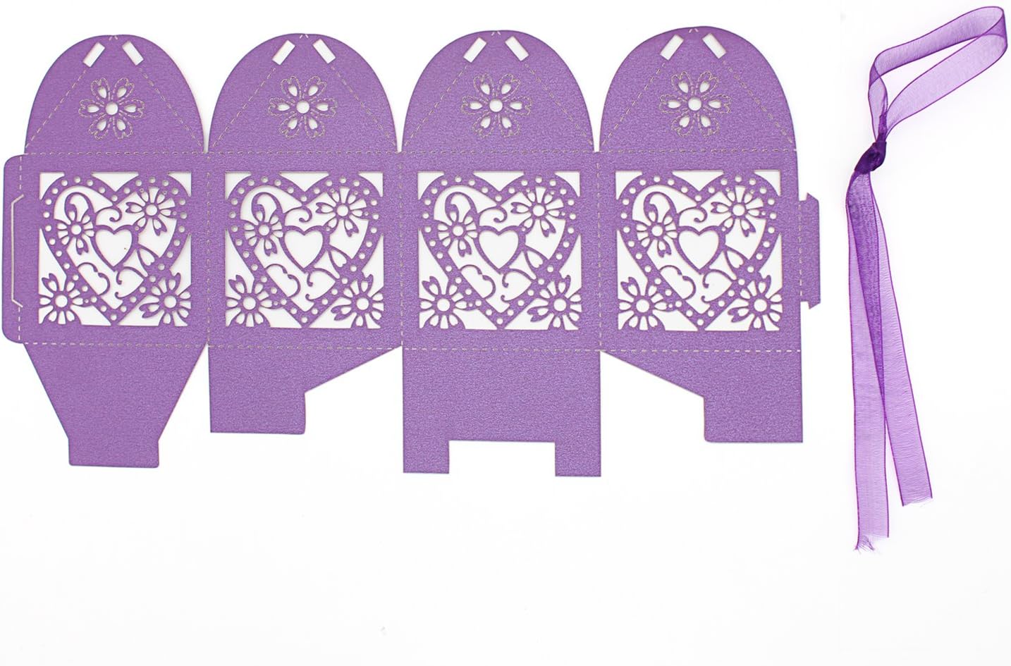 KPOSIYA 100 Pack Love Heart Laser Cut Wedding Party Favor Box Candy Bag Chocolate Gift Boxes Bridal Birthday Shower Bomboniere with Ribbons