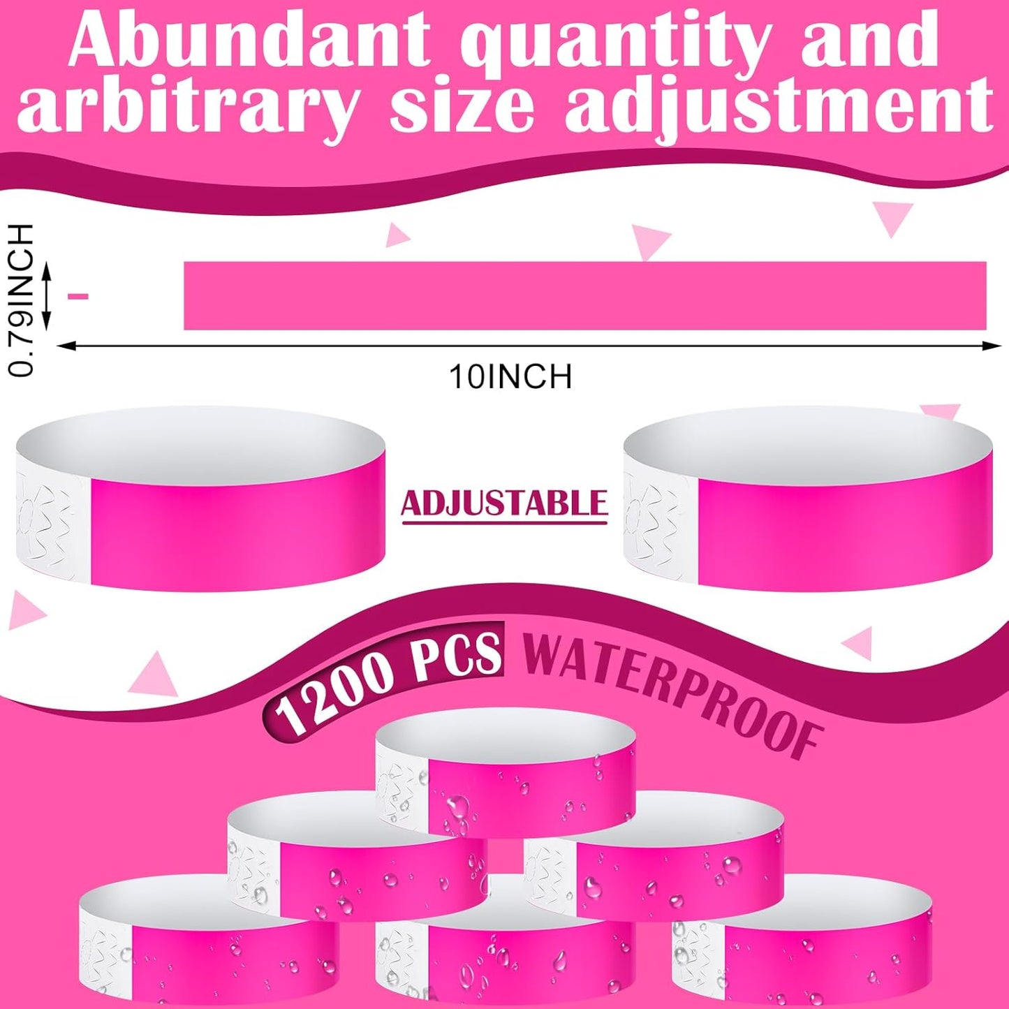 Tudomro 1200 Pack Plastic Paper Wristbands for Events Neon Party Wrist Bands Colored Waterproof Concert Identification Hand Bands Lightweight Adhesive Wristband(Yellow, Green, Blue, Red, Purple, Pink)