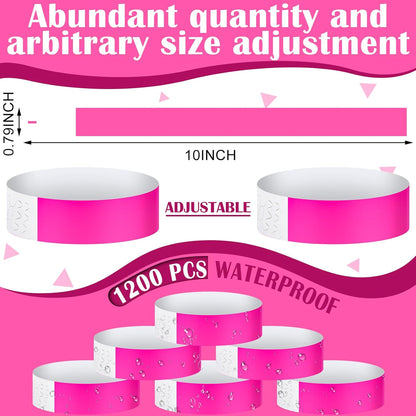 Tudomro 1200 Pack Plastic Paper Wristbands for Events Neon Party Wrist Bands Colored Waterproof Concert Identification Hand Bands Lightweight Adhesive Wristband(Yellow, Green, Blue, Red, Purple, Pink)