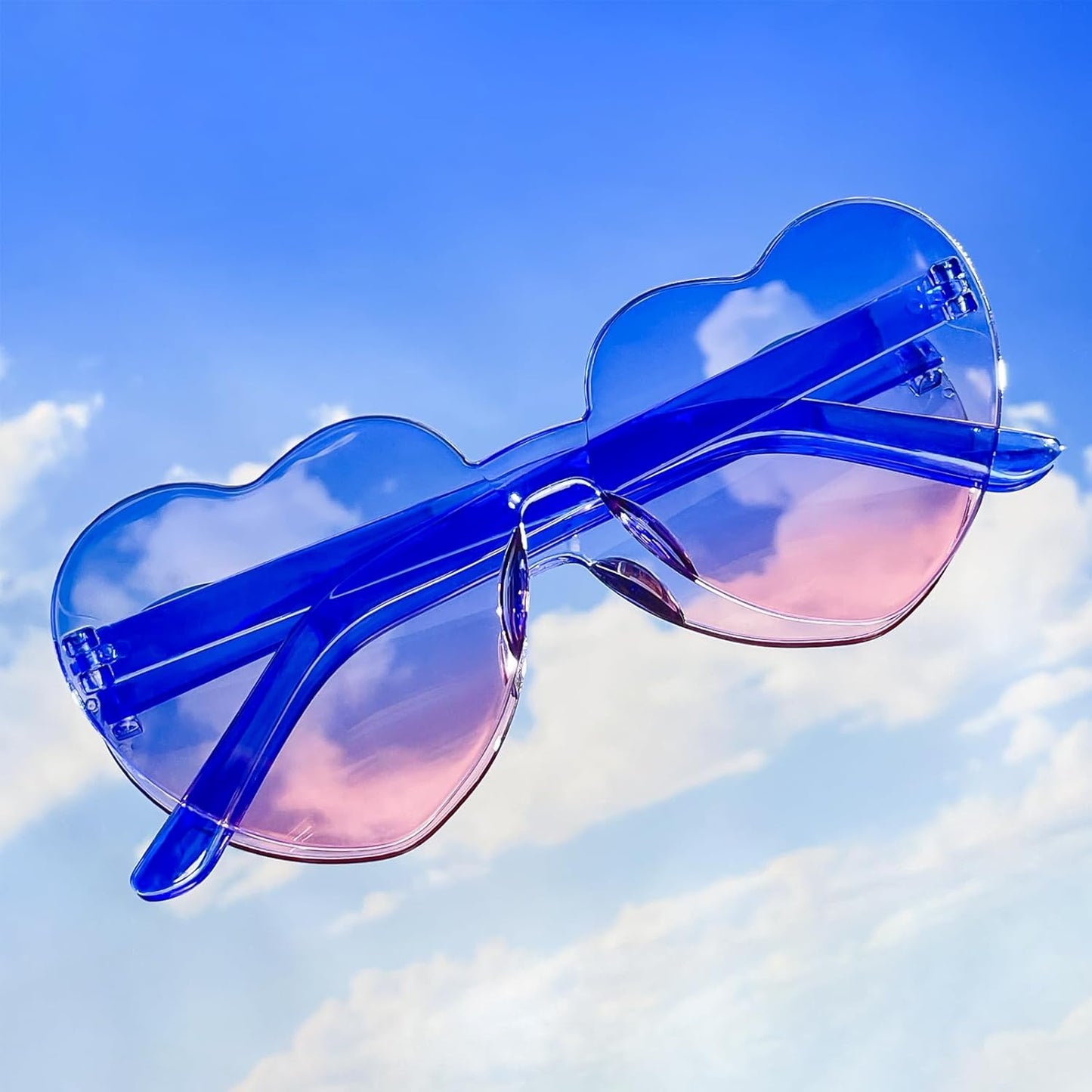 Matcheck 16 Heart Shaped Rimless Sunglasses Transparent Candy Colored Glasses Frameless Party Eyewear for Women