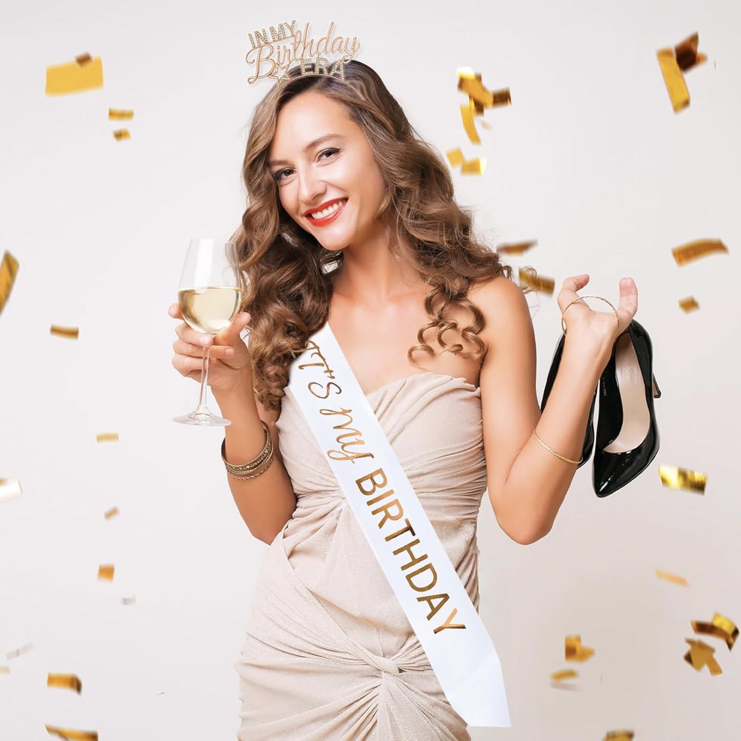 Birthday Sash and Tiara for Women – In My Birthday Era Rose Gold Rhinestone Headband, It’s My Bday Satin Sash, Classy Birthday Outfit Accessories