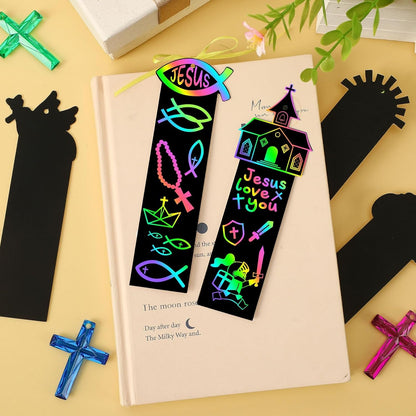 JUNEBRUSHS 30Pcs Ocean Crafts, Rainbow Magic Ocean Animals Scratch Bookmarks Under The Sea Party Favors Games for Activities Summer Arts and Crafts