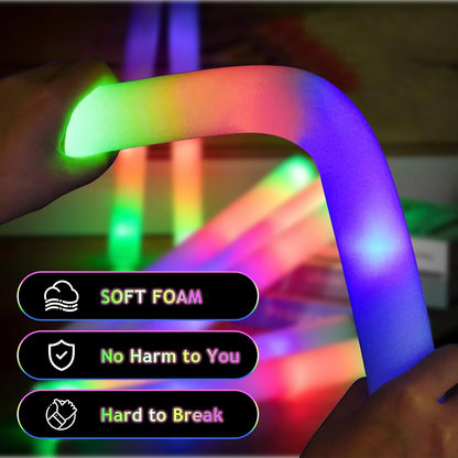 30pcs Foam Light up Sticks Bulk, Glow in the Dark Party Supplies with 3 Flashing Modes, Glow Wands for Birthday, Wedding, Concert, Outdoor Camping, Raves Foam Sticks