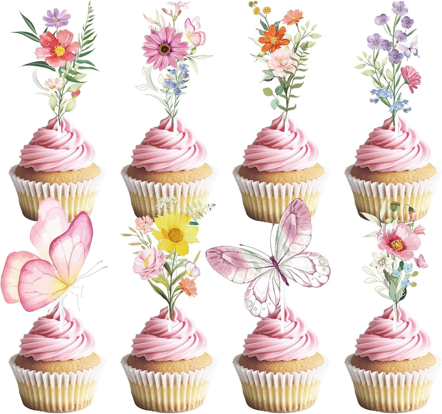 Wildflower Birthday Party Decorations, 36PCS Flower Floral Cupcake Toppers Decoration, Baby in Bloom Baby Shower Cupcake Picks Decor Party Supplies for Gilrs Women