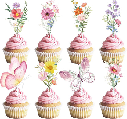 Wildflower Birthday Party Decorations, 36PCS Flower Floral Cupcake Toppers Decoration, Baby in Bloom Baby Shower Cupcake Picks Decor Party Supplies for Gilrs Women